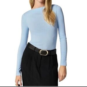 J. Crew Light Blue Ribbed Long Sleeve Boat Neck Top